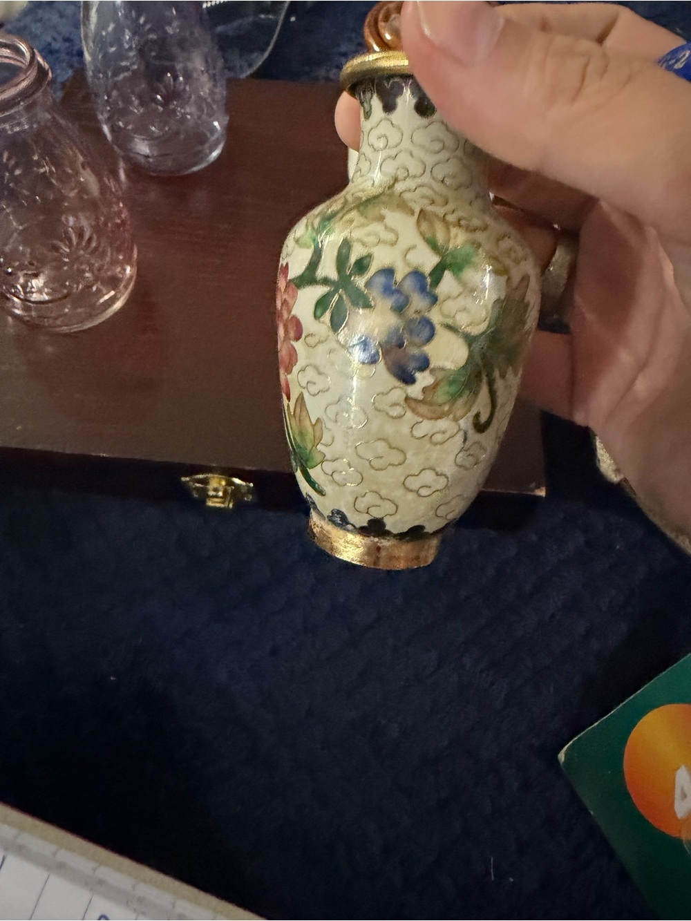 Hand-Painted Floral Cloisonné Vase - Cream and Multicolor